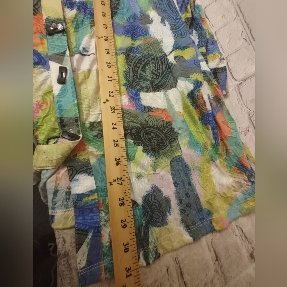 Ali Miles 3X Colorful Watercolor Ornate Button Down Blouse Artsy - Picture 12 of 14